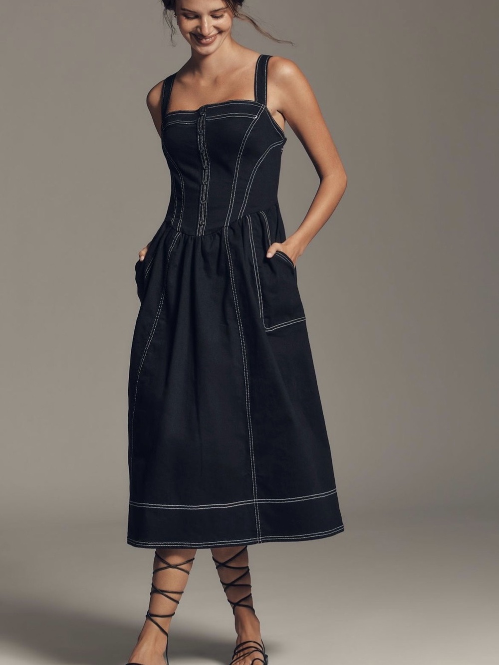 Pilcro Black Contrast Stitch Corset Midi Dress XS